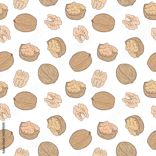 Shelled and whole walnuts. Vector seamless pattern, eps10.