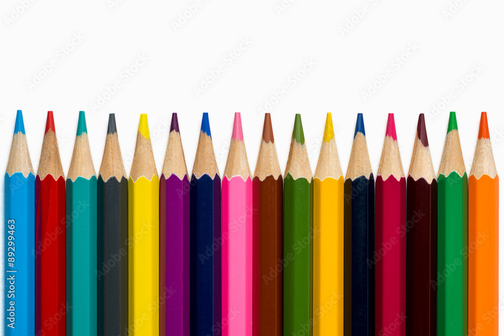 lined colorful pencils on white background lined colorful pencils on white background