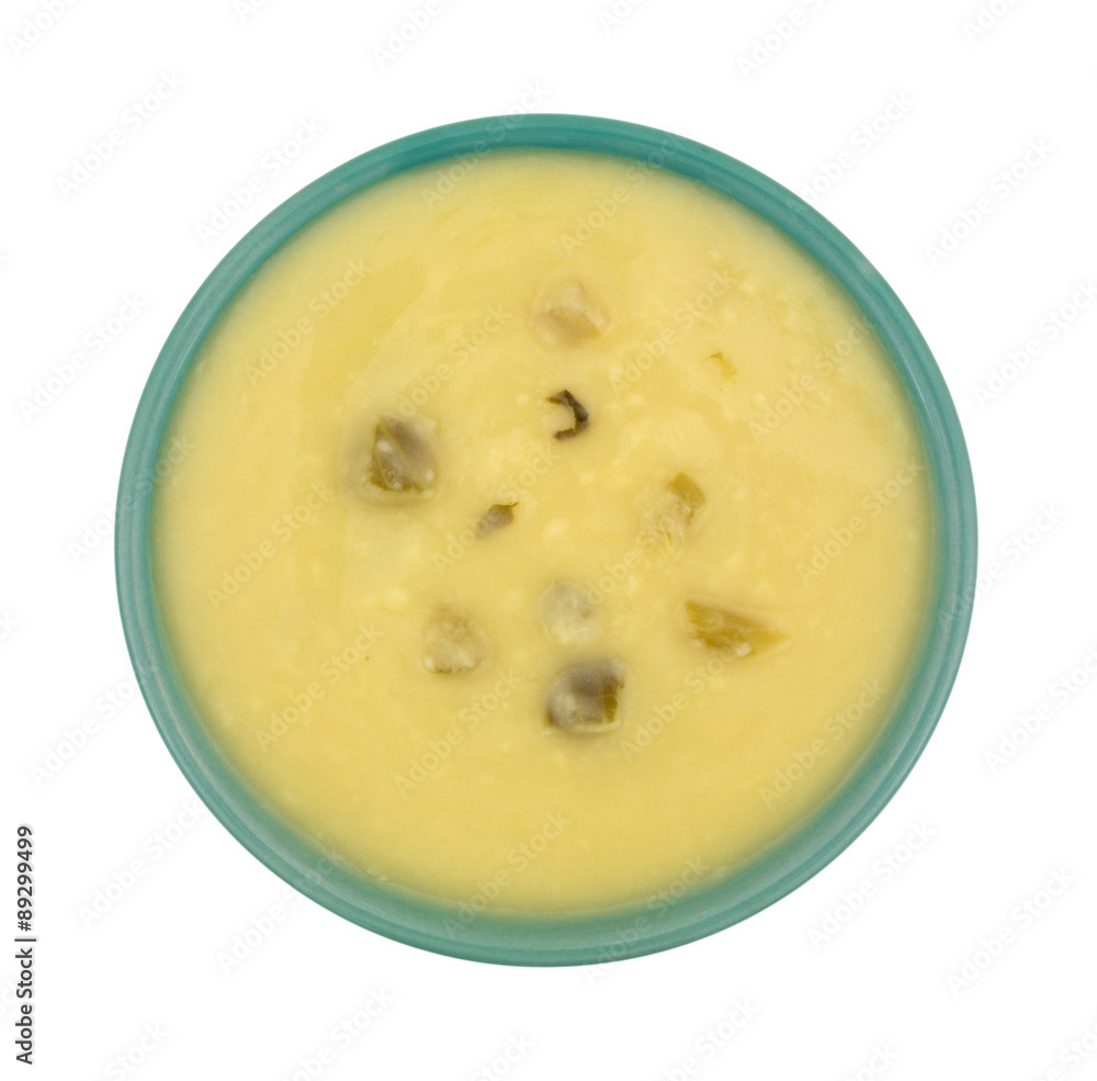 Bowl of cream of celery soup top view Bowl of cream of celery soup top view