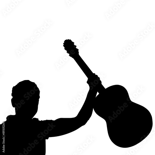 man musician with guitar black vector