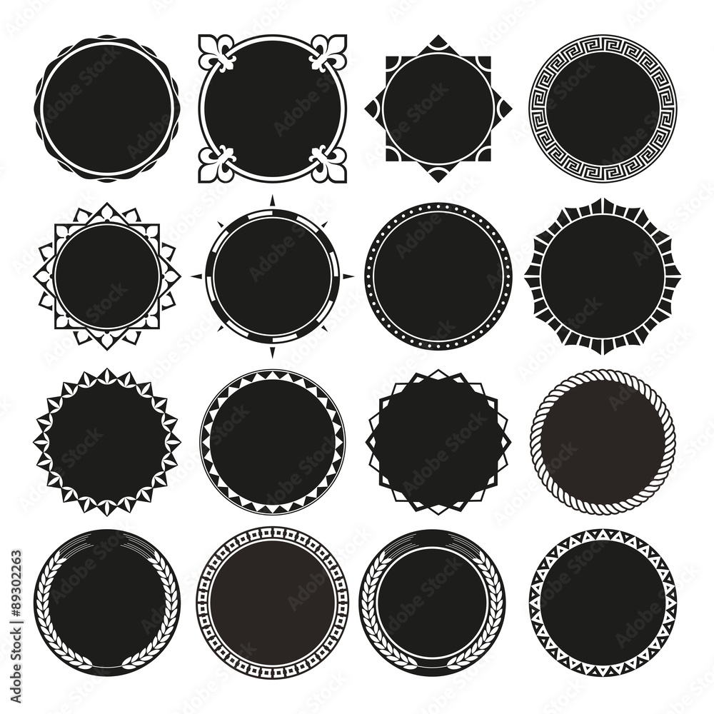 Collection of Round Decorative Border Frames with Solid Filled ...