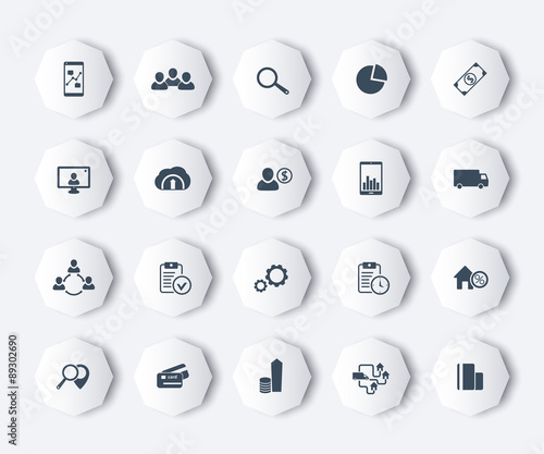 20 business, commerce, finance, octagon modern icons, vector illustration, eps10, easy to edit
