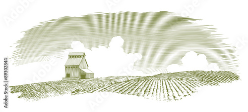 Woodcut Grain Elevator Landscape photo