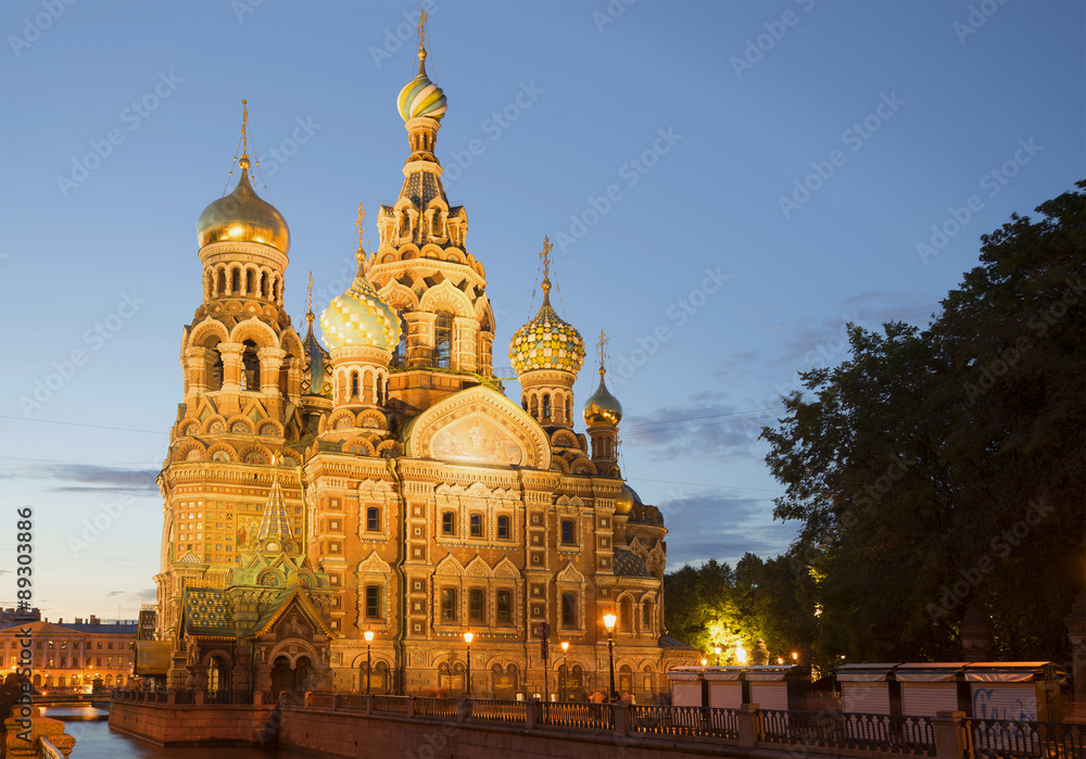 Вид на собор Воскресения Христова (Спас-на-Крови) белой ночью. Санкт-Петербург
