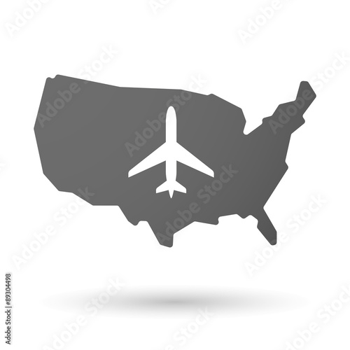 USA map icon with a plane