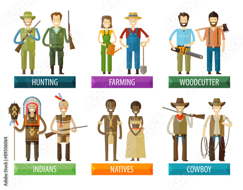 people vector logo design template. farmer, hunter and native