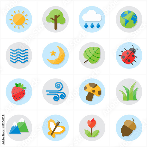 Flat Icons Nature and Tree Icons Vector Illustration