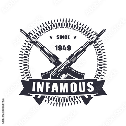 vintage emblem, sign, t-shirt design, print, infamous since 1949 vector illustration, eps10, easy to edit