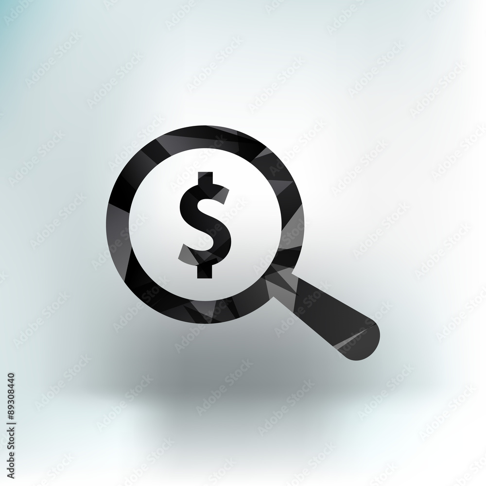 Magnifier with dollar money, business sign symbol