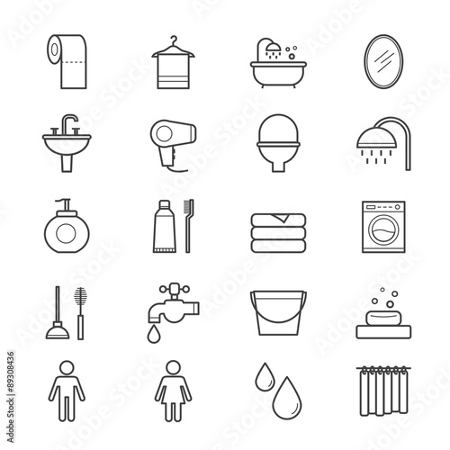 Bathroom and Toilet Icons Line