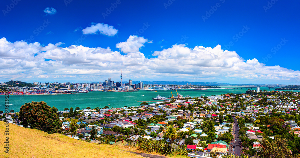 Auckland city downtown from the Borough of Devonport peak Auckland city downtown from the Borough of Devonport peak