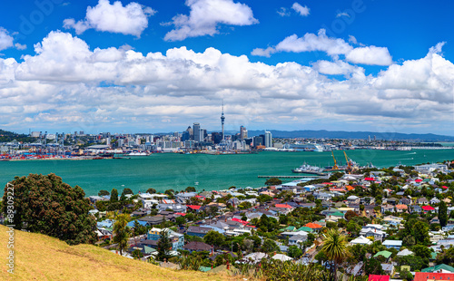 Auckland city downtown from the Borough of Devonport peak photo