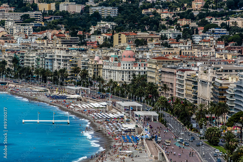 Wonderful panoramic view of Nice with colorful houses. France.