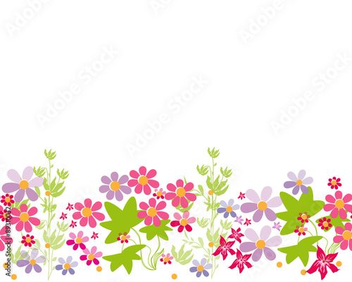 Seamless cartoon horizontal flowers pattern background © fuzzyfox