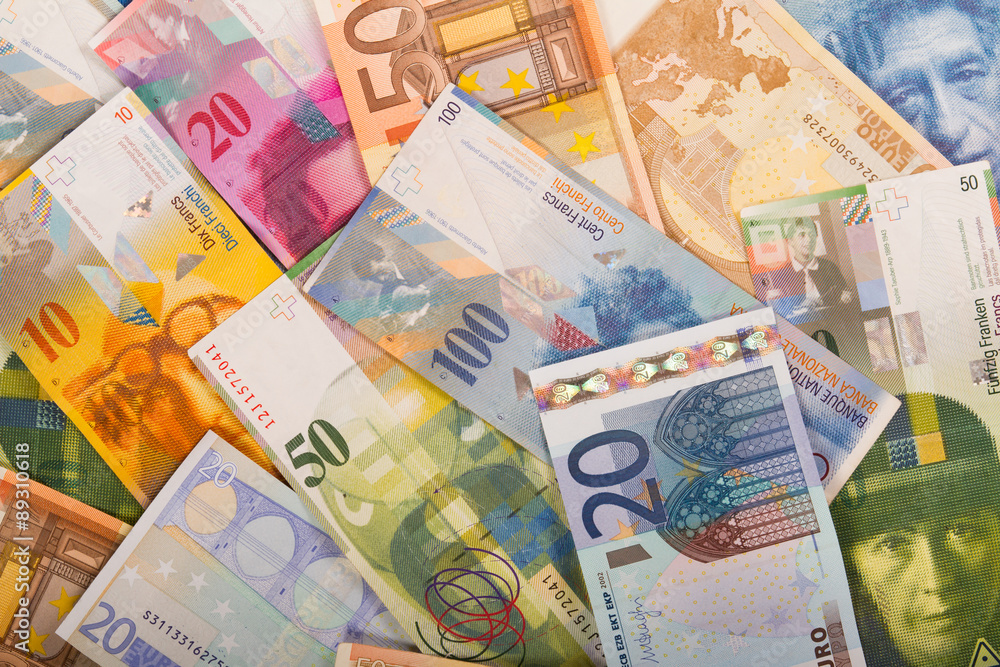 Swiss francs and euro banknotes