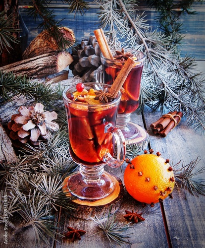 cup of hot mulled wine for Christmas