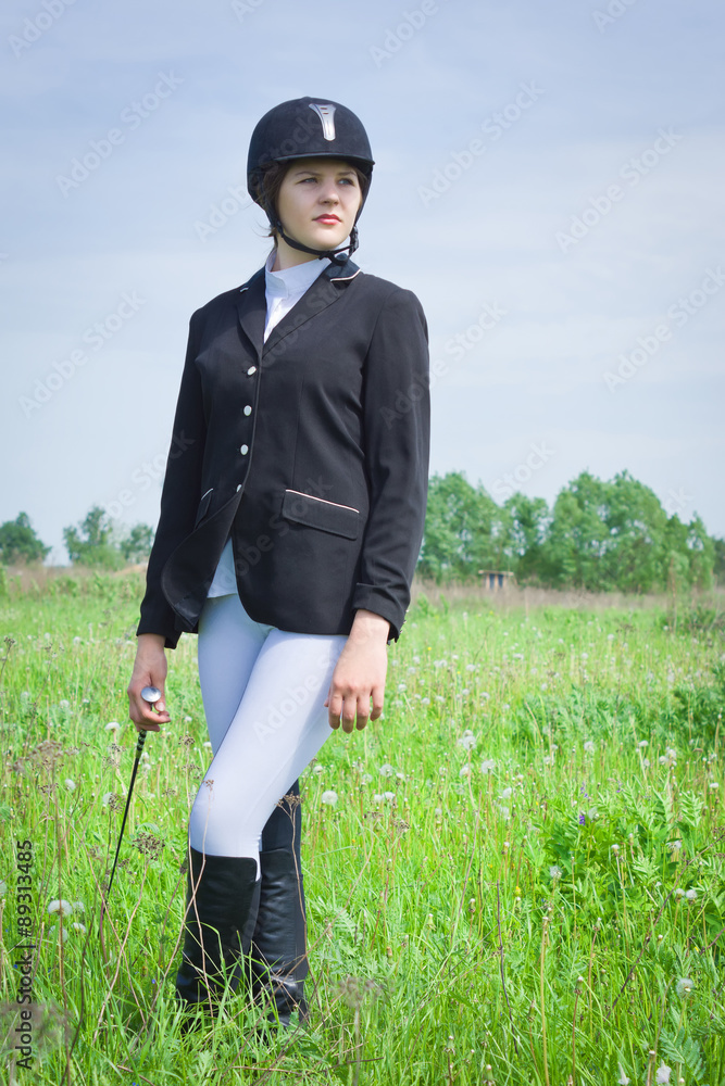 Beautiful girl jockey dressing uniform Beautiful girl jockey dressing uniform