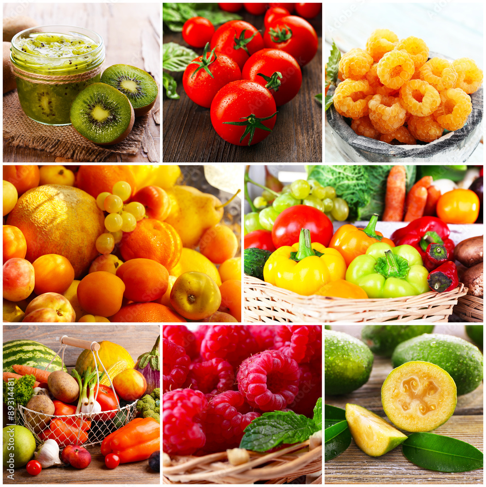 Naklejka Kolaż świeżych owoców i warzyw