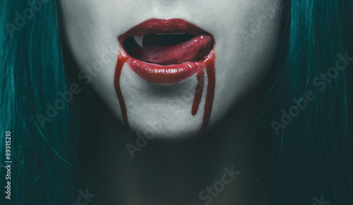 Konstfotografi Vampire lips in blood close-up