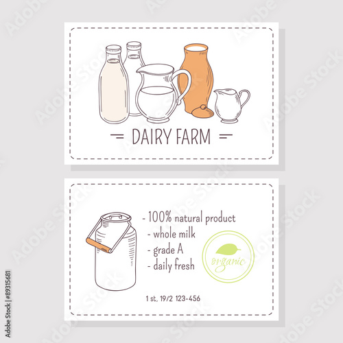 Hand drawn milk goods. Business cards template