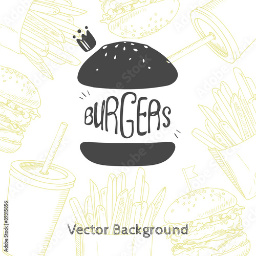 Fast food background with hand drawn burger