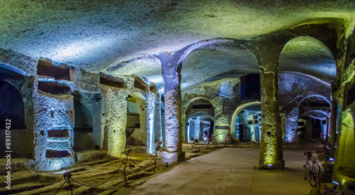 view of interior of famous tourist attraction in naples - catacombs of saint gennaro. photo