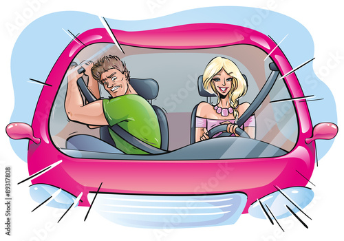 Girl is driving fast