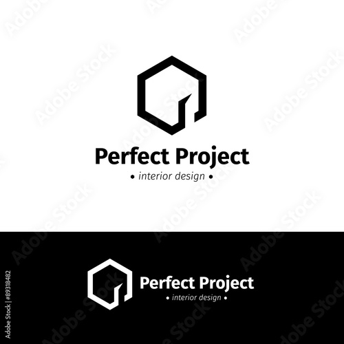 Vector minimalistic negative space logo. Black and white cube