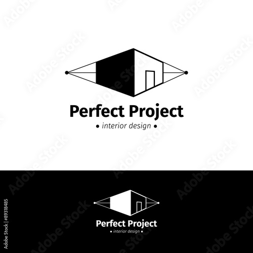 Vector minimalistic house design logo. Black and white interior