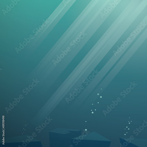 Underwater vector background. Sea scene with sunbeams through