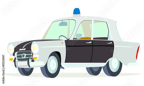 Caricatura Peugeot 404 policia francesa blanco y negro vista frontal y lateral