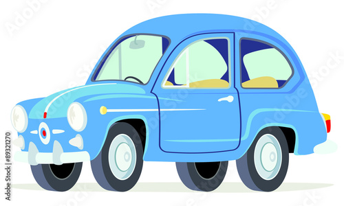 Caricatura Fiat Seat 600 azul vista frontal y lateral
