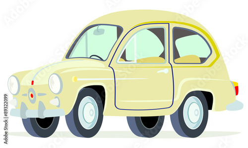 Caricatura Fiat Seat 600 beige vista frontal y lateral