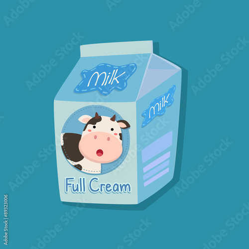 Full Cream Flavored Milk Carton with Cow Face Picture in Blue Background