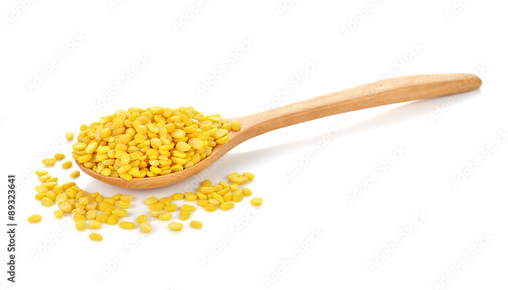 peeled split mung bean isolated on white. peeled split mung bean isolated on white.