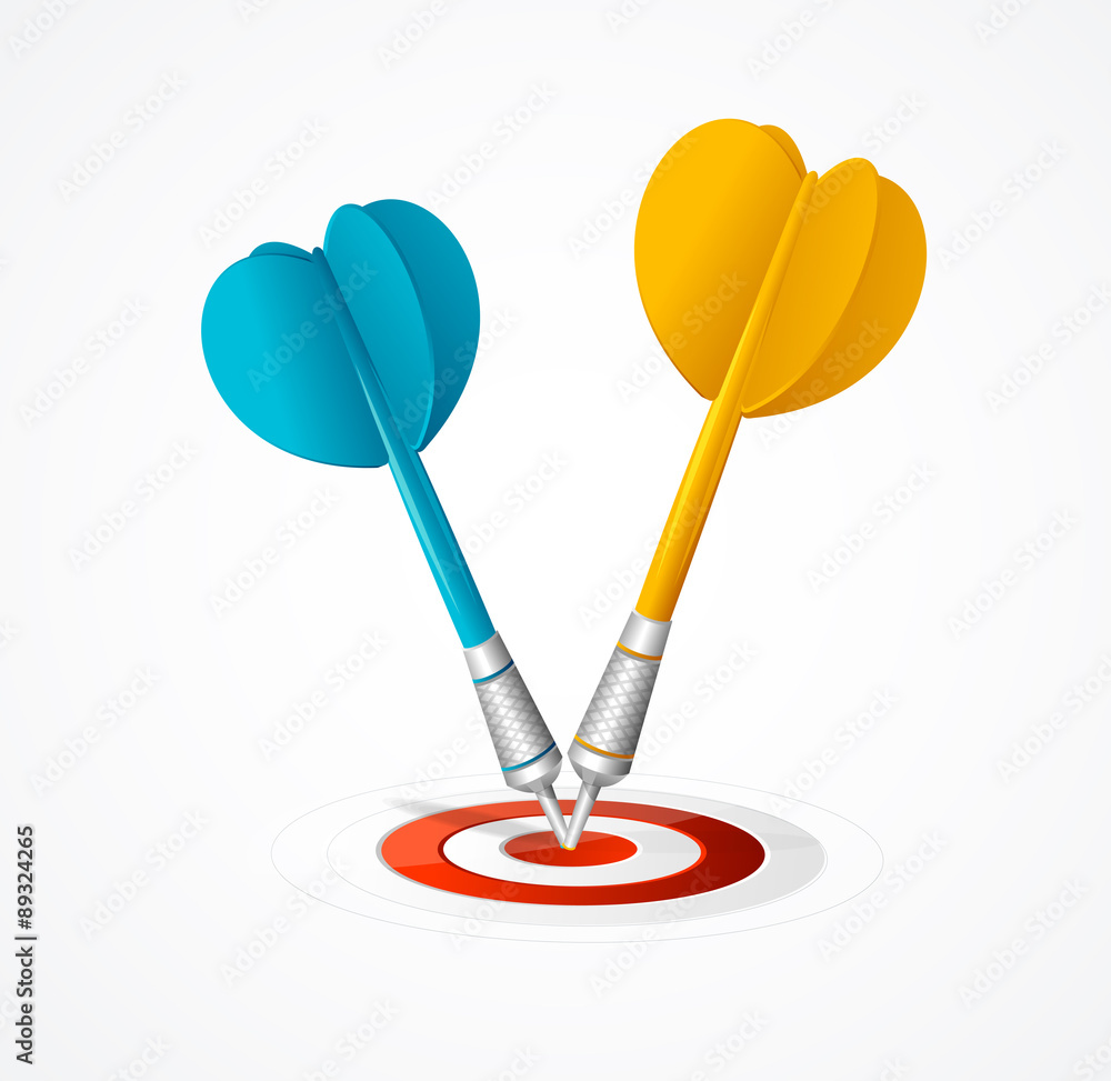 Two Darts hit the target. Vector Two Darts hit the target. Vector