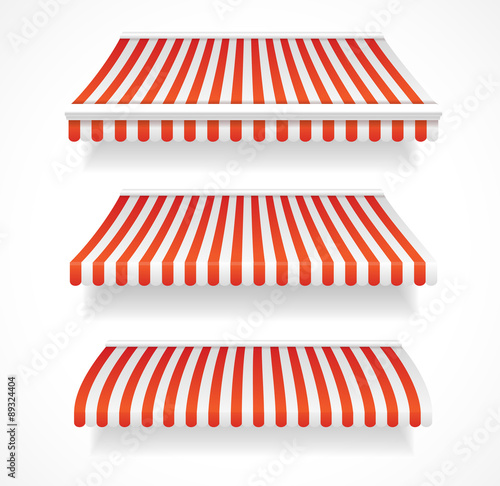 Vector colorful awnings for shop set red
