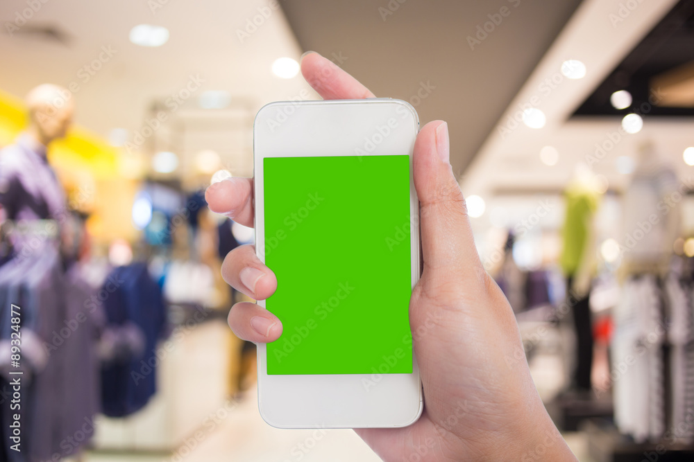 Photo blank. Women hand holding blank mobile smart phone in the Photo blank. Women hand holding blank mobile smart phone in the