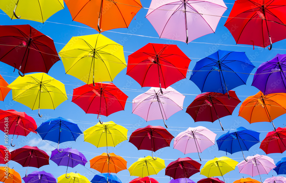 Umbrellas coloring in sky decorated
