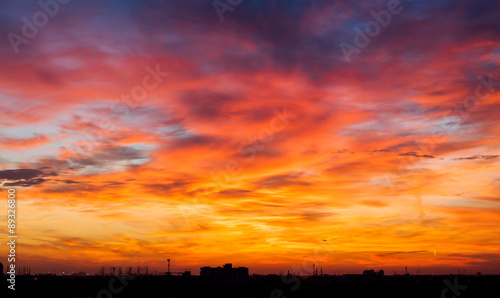 Fiery orange sunset sky. Beautiful sky. © nikomsolftwaer