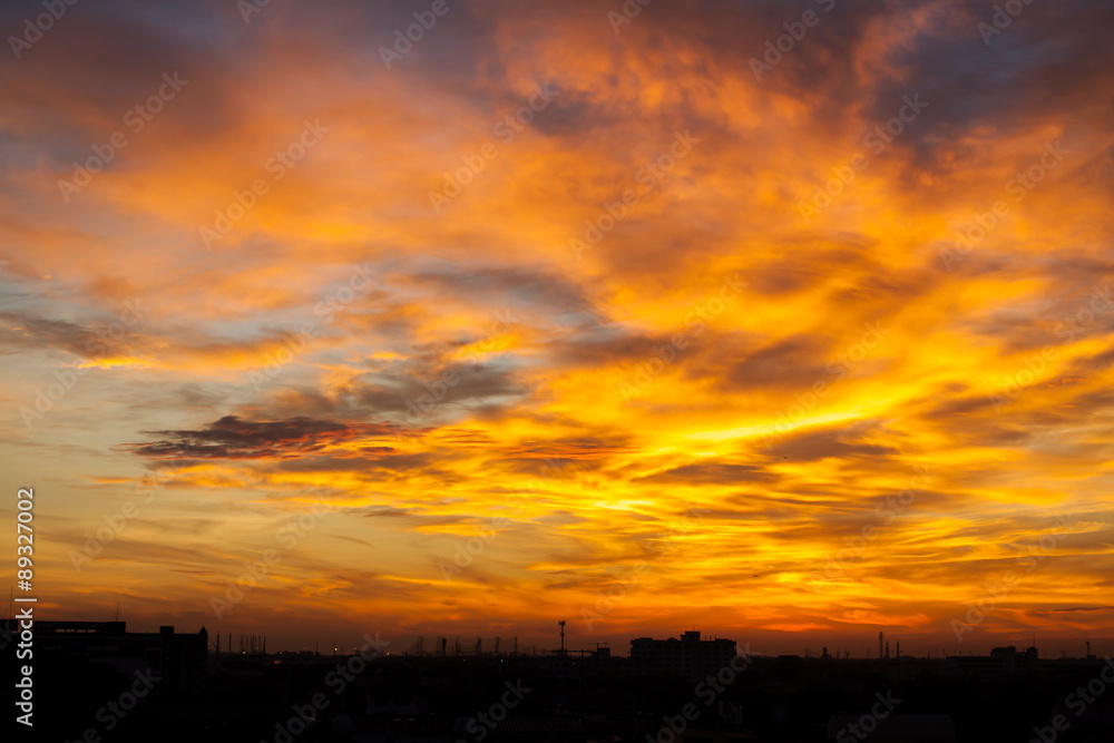 Fiery orange sunset sky. Beautiful sky. Fiery orange sunset sky. Beautiful sky.