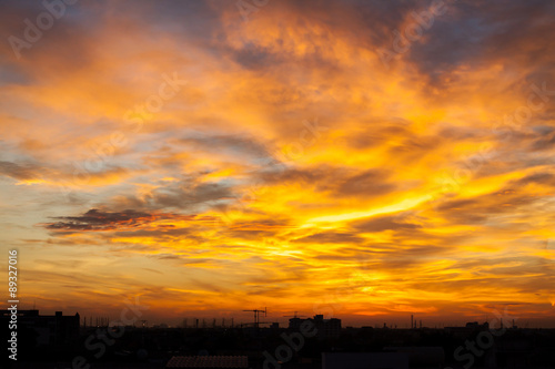 Fiery orange sunset sky. Beautiful sky.