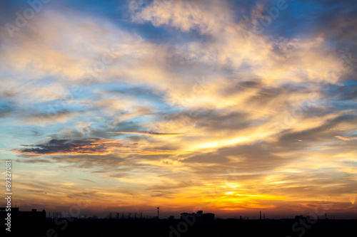 Fiery orange sunset sky. Beautiful sky.