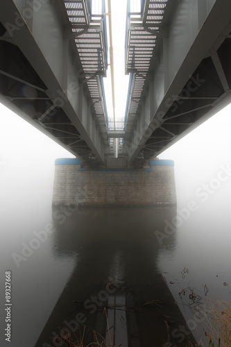 Double railway steel truss bridge in Krakow, Poland, over Vistula river #89327668