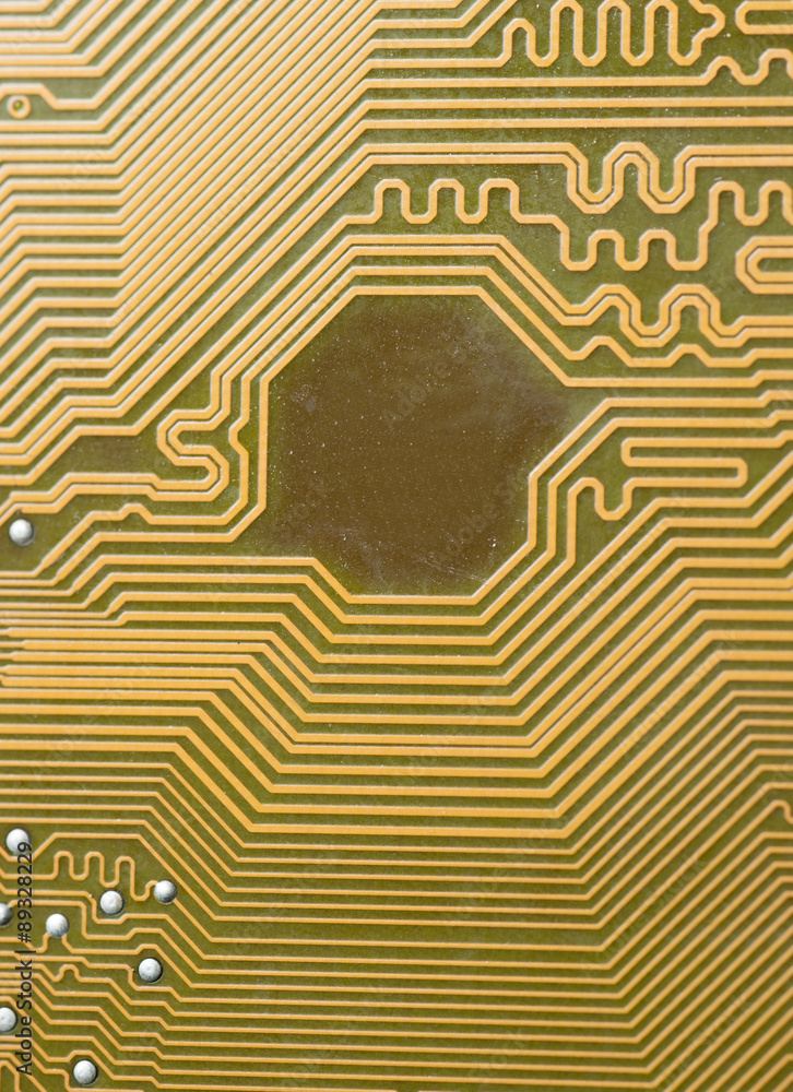 Electronic microcircuit and microchip taken closeup.