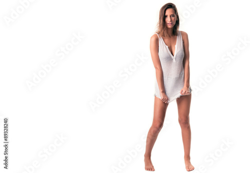 Young girl casual dressing on white background.