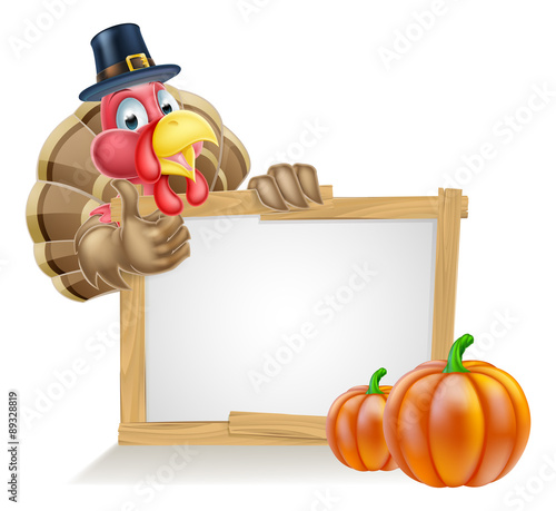 Thanksgiving Pilgrim Hat Turkey Pumpkin Sign