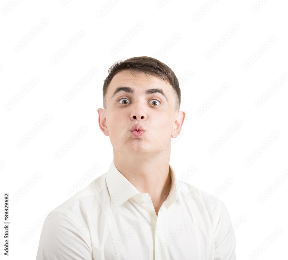 portrait of a young funny man with kissy lips portrait of a young funny man with kissy lips
