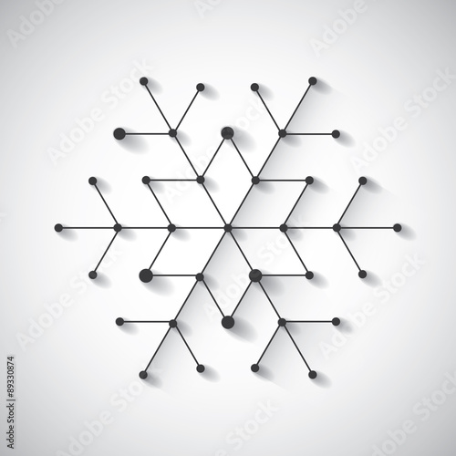 Cut-paper christmas snowflake. Background with simply low poly winter theme