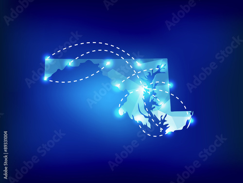 Maryland state map polygonal with spot lights places